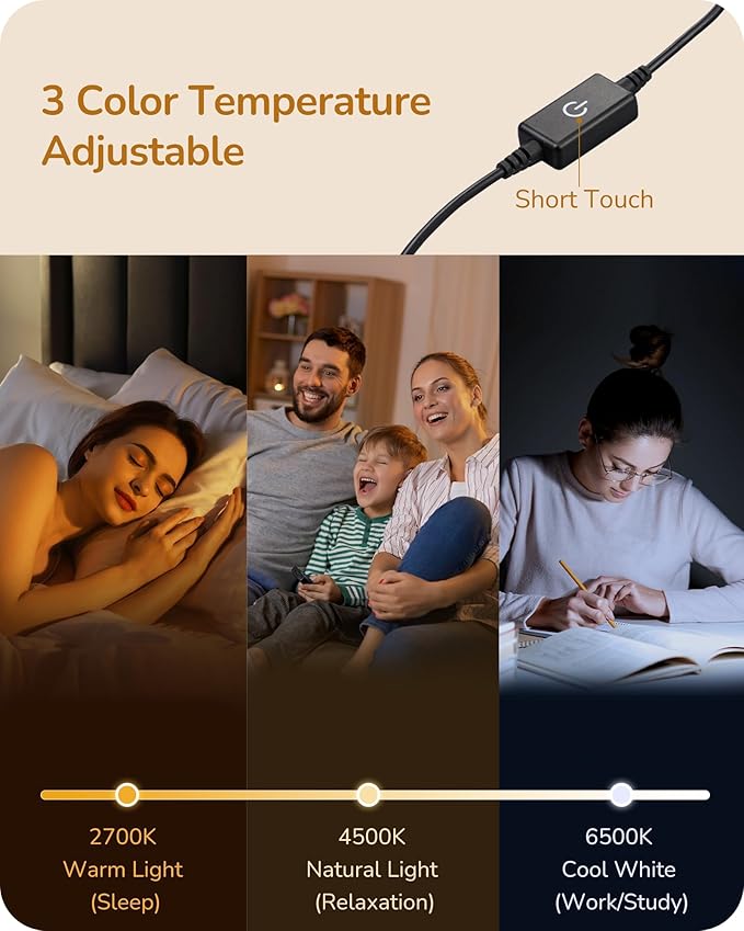 EDISHINE Upgraded LED Table Lamp Set of 2, 16.9" Dimmable Modern Bedside Lamps - Image 3