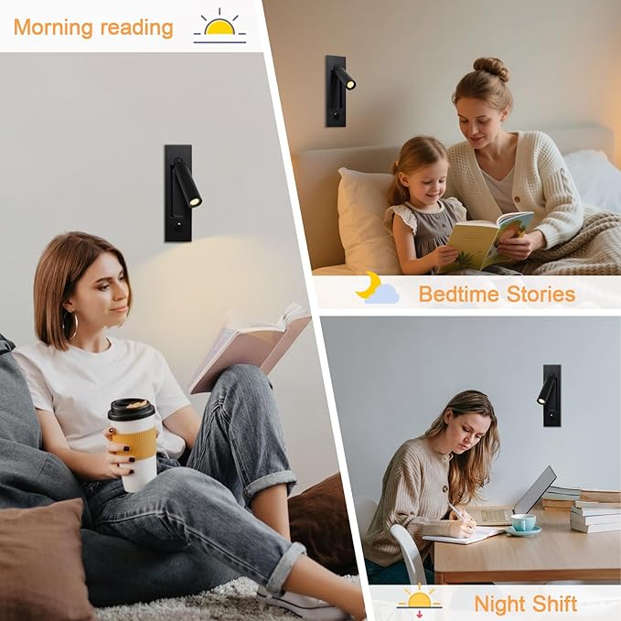 Set of 2 Led Headboard Wall Light, 350°Rotation Portable Plug in Wall Sconce - Image 6