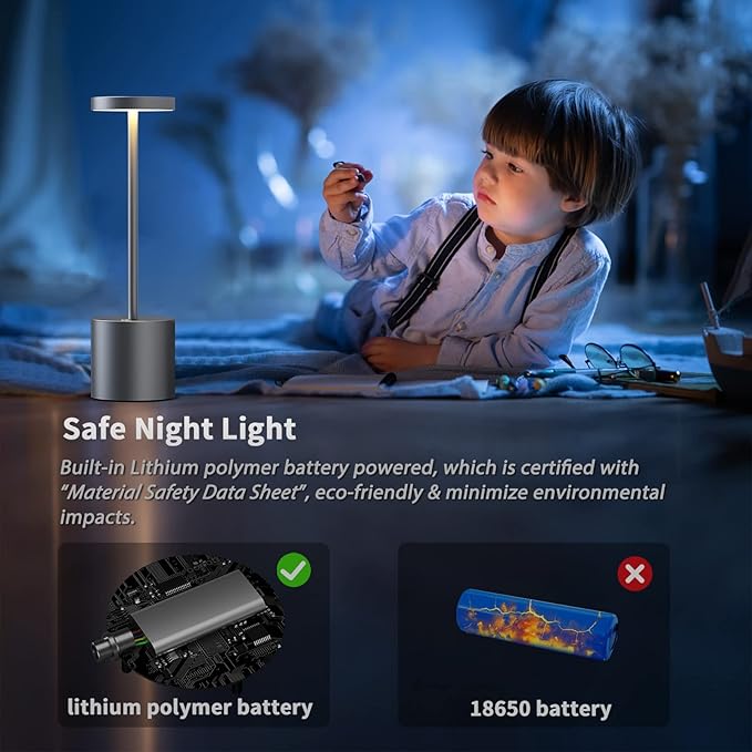 2Pack Cordless Table Lamp, Rechargeable LED Battery 5000mAh Metal USB Portable - Image 4