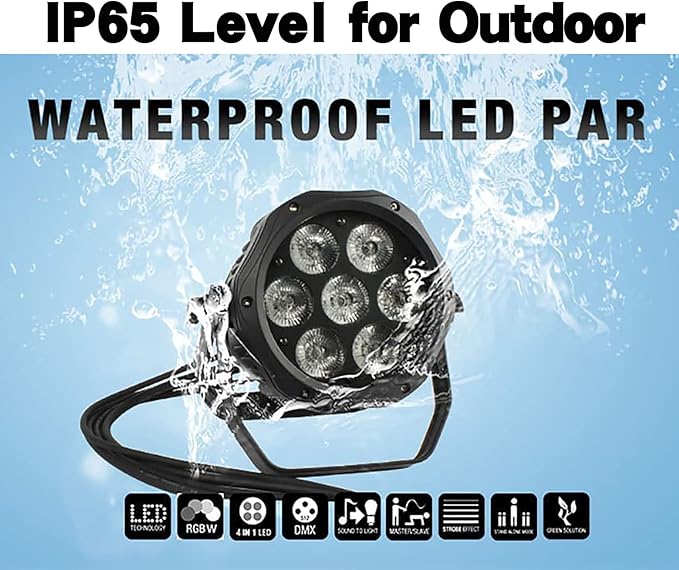 SHEHDS Par Lights IP65 Waterproof Outdoor LED 7x18W RGBWA+UV Lighting Stage - Image 2