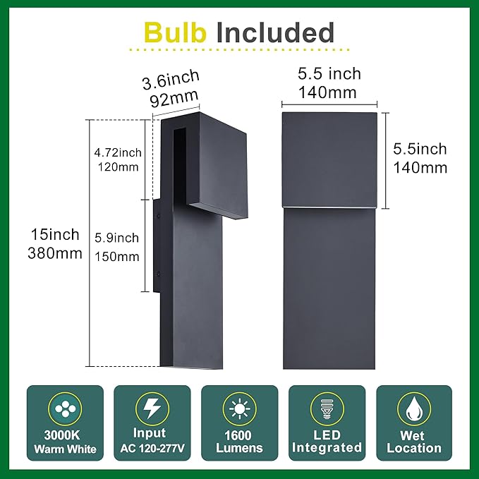Modern LED Outdoor Wall Sconce 17W Integrated LED Outdoor Wall Mount, Anti Rust - Image 5