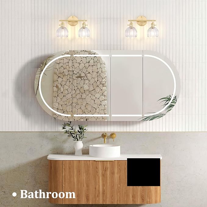 Bathroom Light Fixtures, 2-Light Brass Vanity Wall Light Over Mirror - Image 9