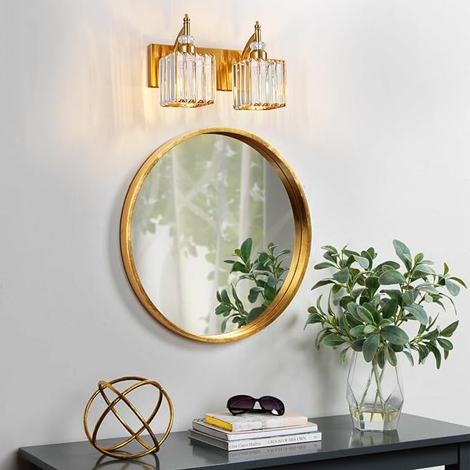 Modern Bathroom Vanity Light 2-Light Gold Crystal Light Fixtures Over Mirror - Image 3