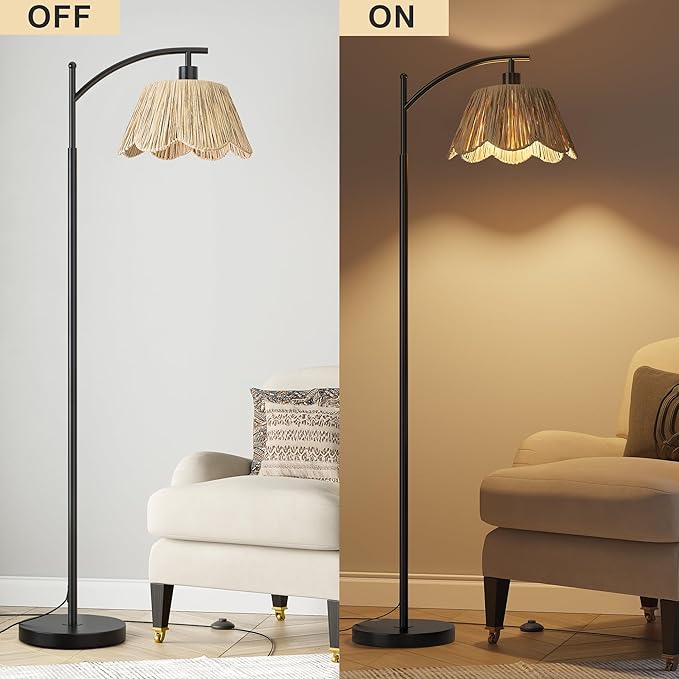 Oneach Arc Floor Lamp for Living Room, Rattan Boho Floor Lamp - Image 7