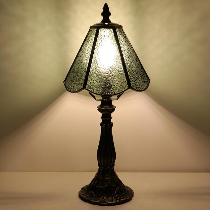 Small Tiffany Table Lamp Green Diamond Style Stained Glass Desk Lamps 6X6X14 - Image 5