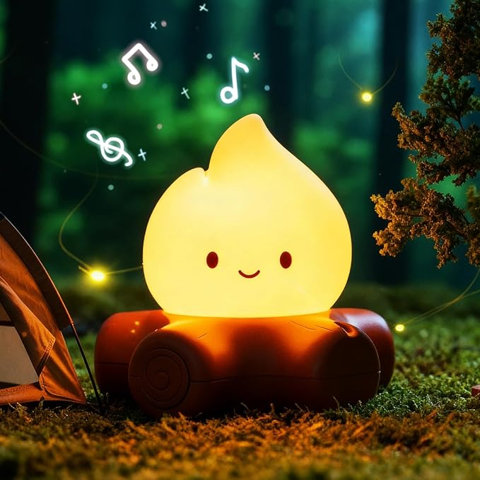 Campfire Night Light, 5 White Noise Mode, Cute Bonfire Gifts, Silicone Night by POSSHE