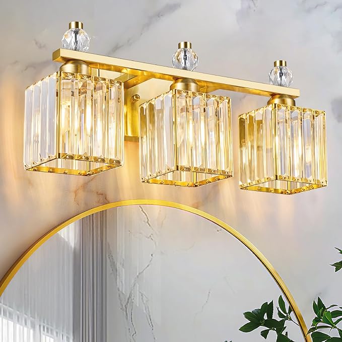 Bathroom Vanity Lights 3-Light Modern Crystal Vanity Light Gold Bathroom Light by FDPBY