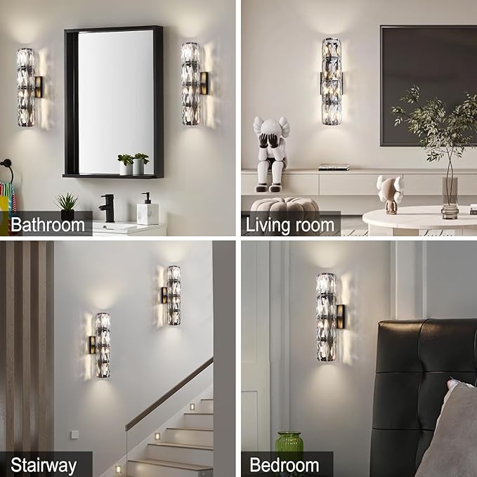 Crystal Wall Sconce, Indoor Modern Sconces Wall Lighting, Matte Black Wall - Image 8