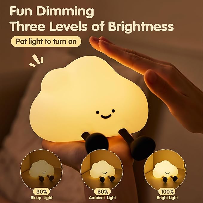 Cloud Night Light for Kids, Adorable Touch Night Lamp Silicone Dimmable LED - Image 3