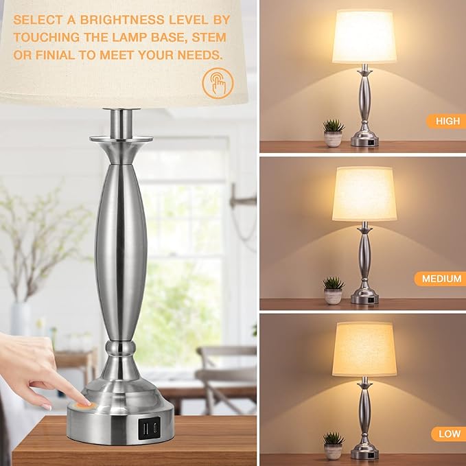 Beige Lamps for Bedrooms Set of 2 - Image 2