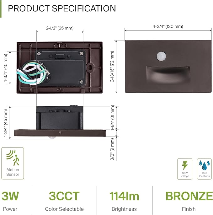 ASD LED Recessed Step Light Fixture, Outdoor & Indoor Tread Lighting | 3CCT - Image 2