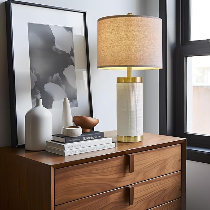 24.5" Modern Ceramic White Bedside Lamp - Image 4