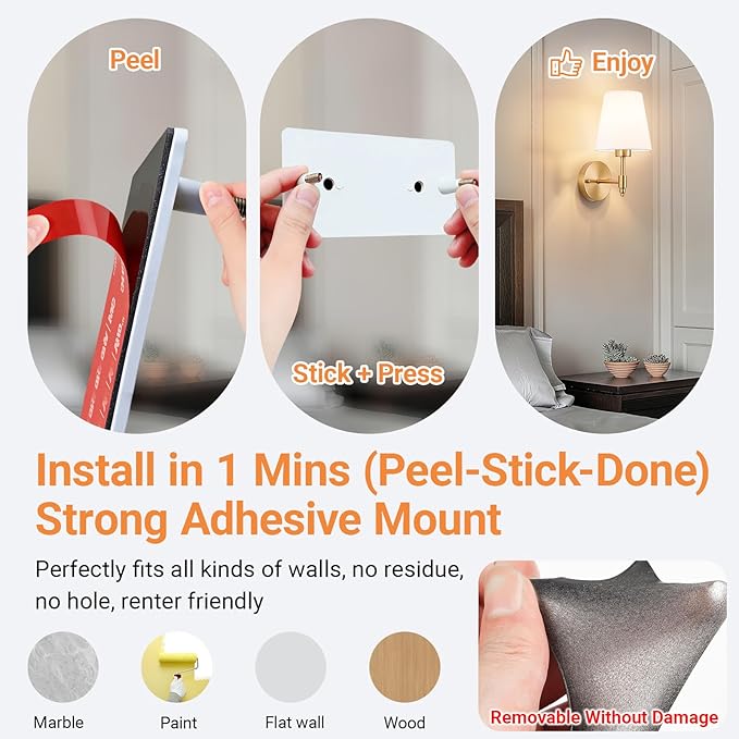 Peel and Stick Wall Sconces Battery Operated: Wireless Adhesive Wall Lights - Image 3