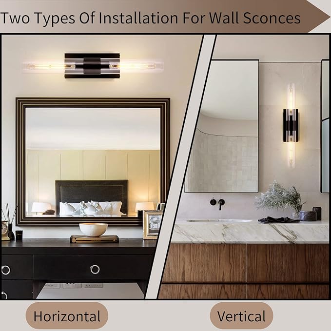 Modern Wall Sconces, 22.8in Black, 2-Light Indoor Wall Mounted Sconces - Image 3