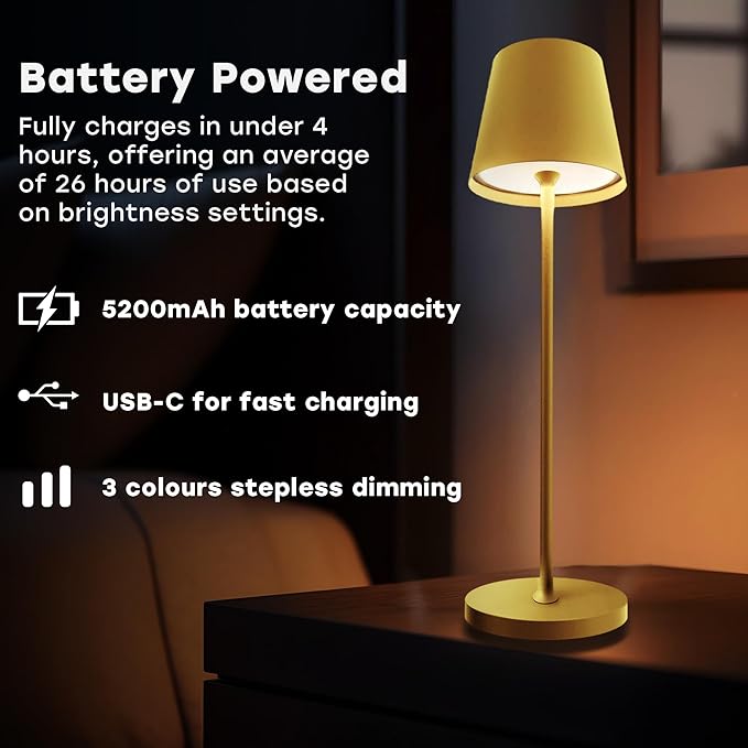 2 Pack Cordless Table Lamp, Portable LED Desk Lamp, 5200mAh Battery Operated - Image 6