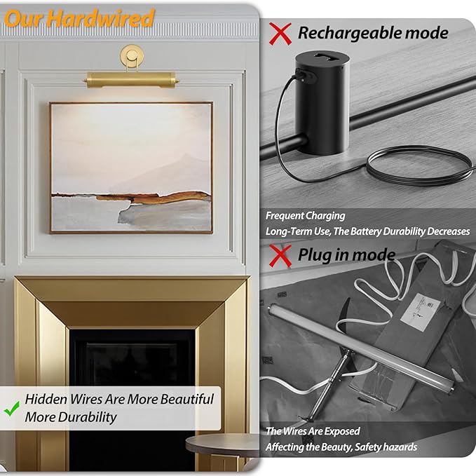 18in Picture Lights Hardwired Brass Picture Light, 360°Rotatable Art Light - Image 6