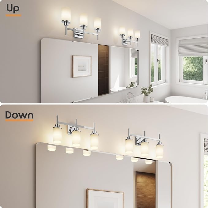 Bathrom Light Fixtures Polished Chrome 3 Vanity Lights - Image 3