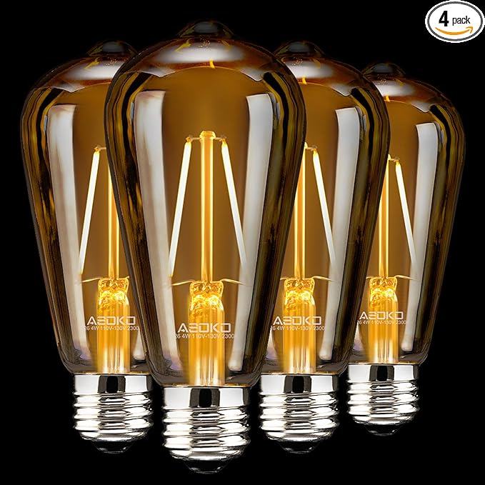 ASOKO 4-Pack Dimmable Edison Light Bulbs, 40W Equivalent Vintage Bulbs by ASOKO