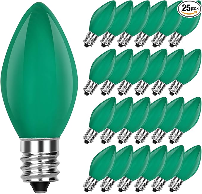 25PK C7 Green Light Bulbs Christmas Decorations Replacement Bulbs, C7 Ceramic by Doratale