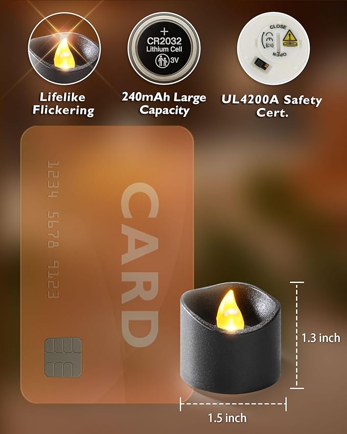 Homemory Black Tea Lights Candles Battery Operated, 200+Hour Flameless - Image 4