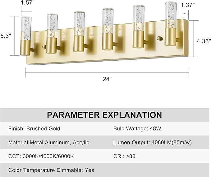 Bathroom Vanity Light Fixtures Over Mirror, Brushed Golden Finish Coating - Image 5