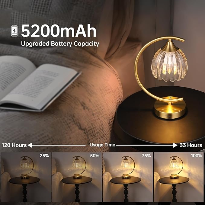 Tulip Table Lamp with 5200mAh Battery & Touch Control, Cordless Lamp with 3 - Image 2