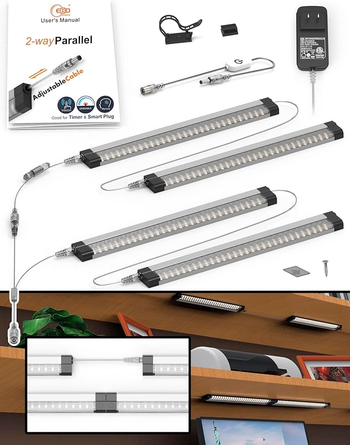 2-Tier Shelf Lights 4-Pack, LED Strip Light Built-in Adjustable Wires by ExcelBrighterDevelopmentLtd