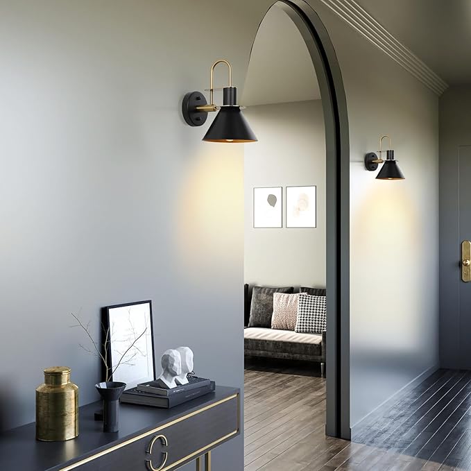 WILON Gold and Black Wall Sconces Set of Two, Modern Farmhouse Wall Light - Image 8