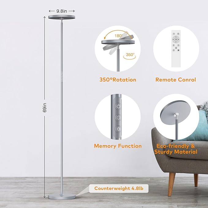 Floor Lamp, Bright 36W 3500LM Standing Lamp - Image 6
