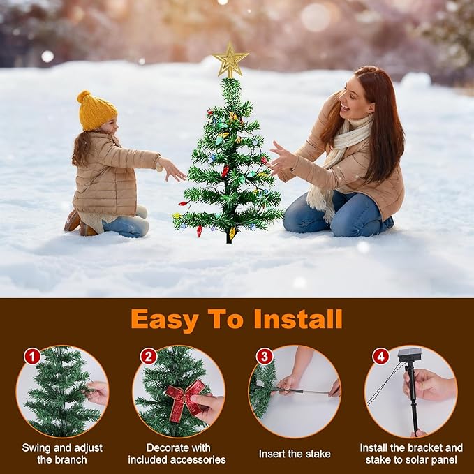 2 Pack Solar Christmas Decorations Tree Lights, Upgraded Outdoor Solar Stake - Image 5