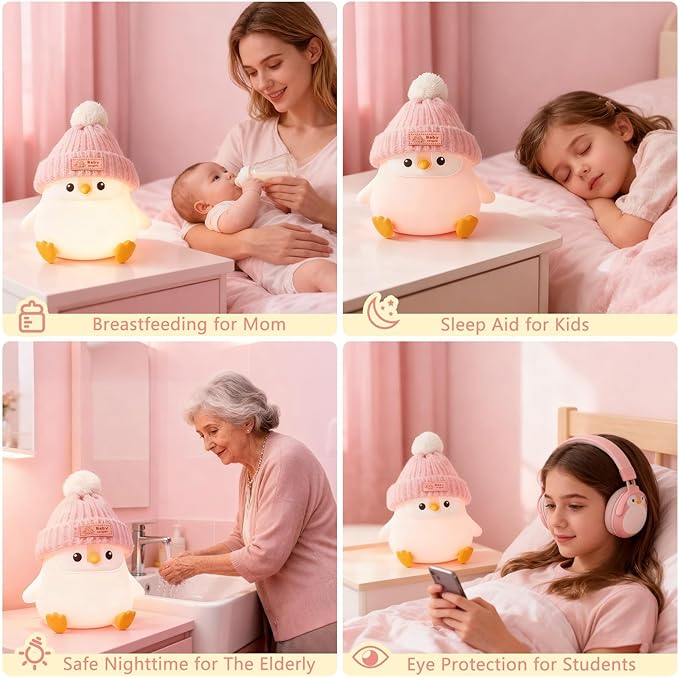 Penguin Silicone Night Light, Cute Pink Penguin Lamp - Image 5