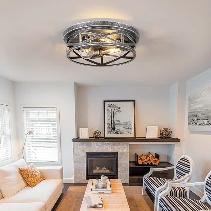 Close to Ceiling Light Fixtures, 3-Lights Cage Flush Mount Ceiling Light - Image 3