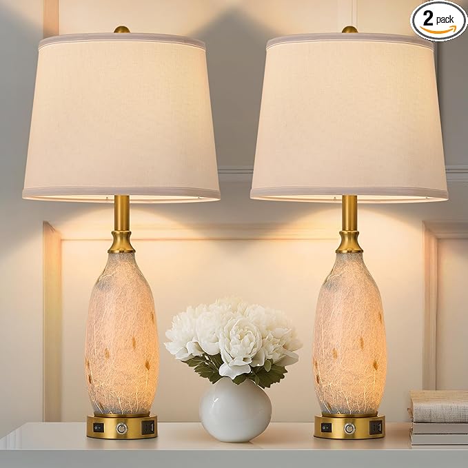 AIDENOEY 26" Modern Art Glass Table & Bedside Lamp, Stepless Dimmable Base + by LightingyourhomeandLifewithus