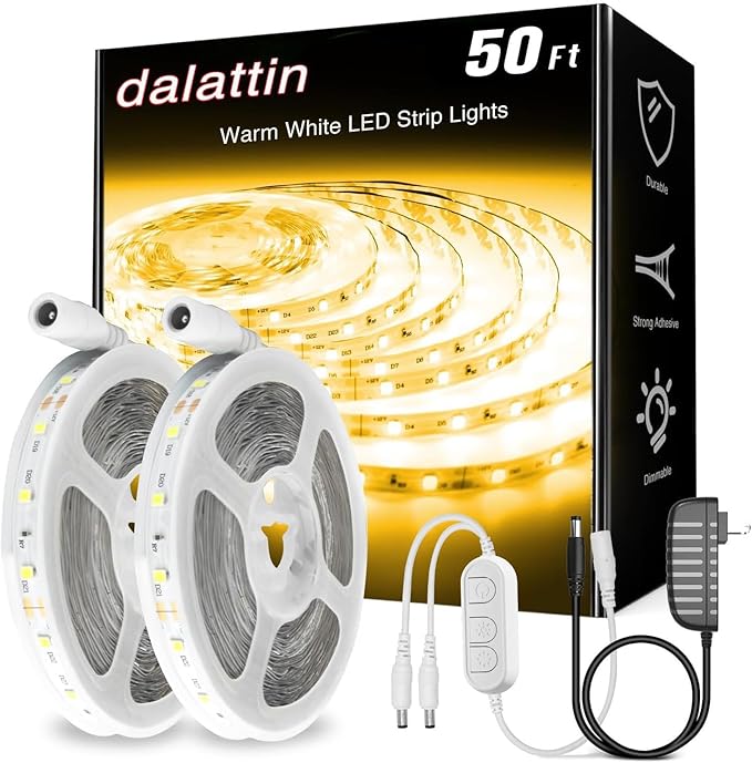 dalattin Warm White LED Strip Lights 50ft, Led Lights Strip Dimmable Bright 24V by dalattin