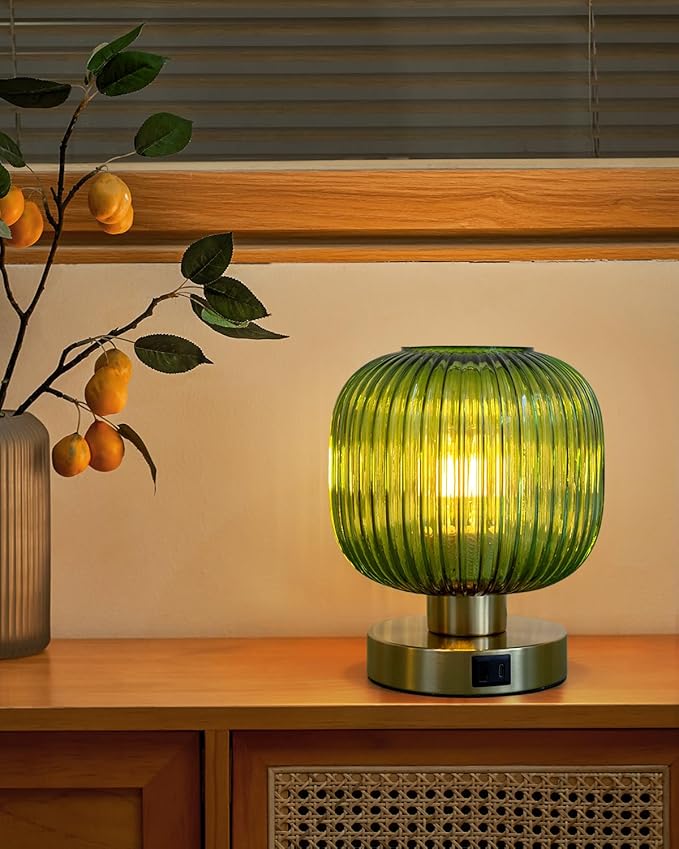 Big Touch Table Lamp, Elegant Green Glass Bedside Lamp 3 Way Dimmable - Image 4