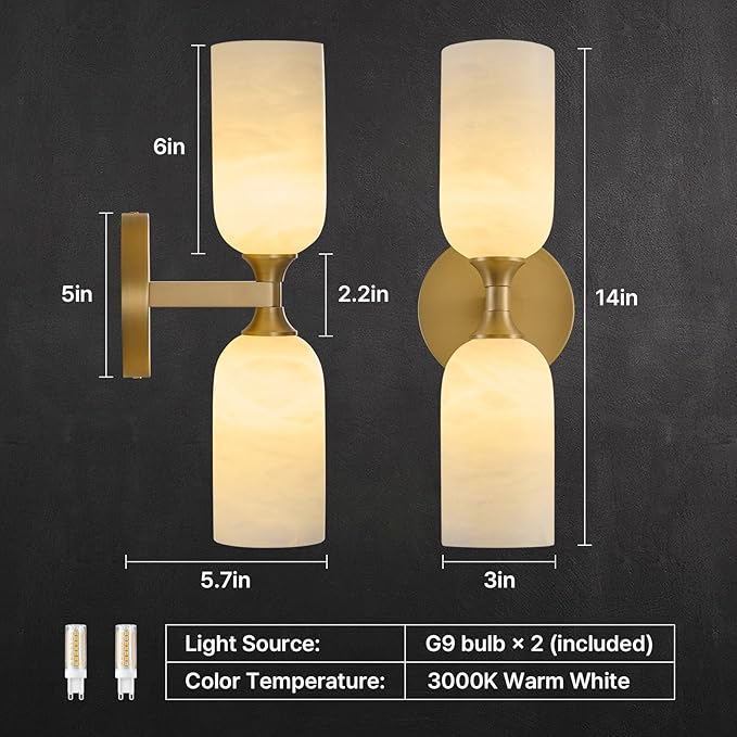 Vintage Alabaster Brass Wall Sconce: Antique Spanish Natural Marble Modern - Image 5