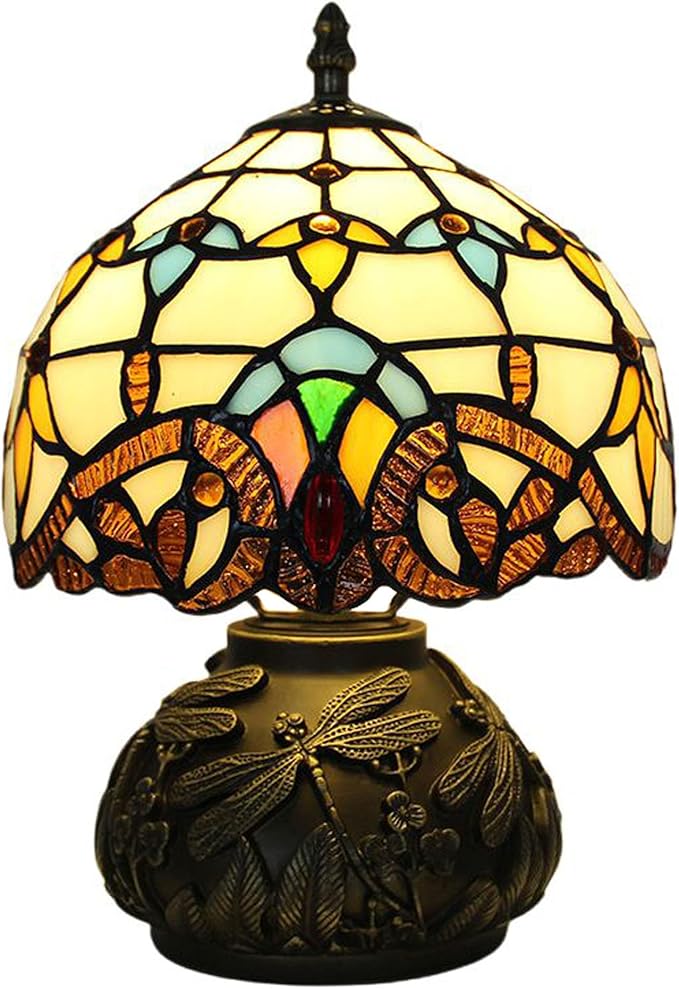 Tiffany Table Lamp 3-Way Stained Glass Style Bedside Reading Lamp Village by XPHMXP