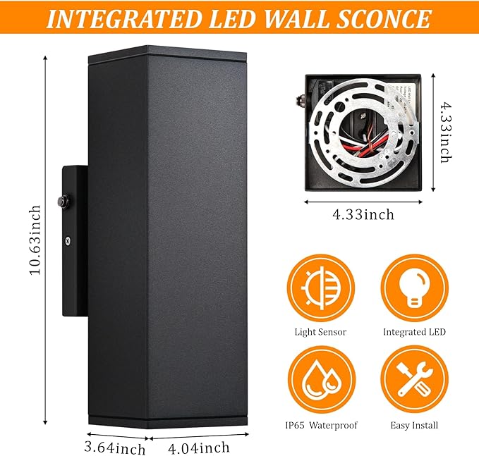 Dusk to Dawn Outdoor Lighting Sensor Porch Lights 2 Packs, 12W 2700K Integrated - Image 5