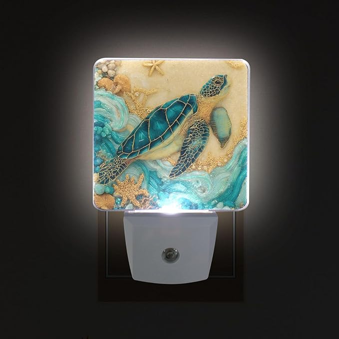Sea Turtle Night Light Ocean Themed Plug in LED Nightlight Light Sensor Dusk to - Image 2