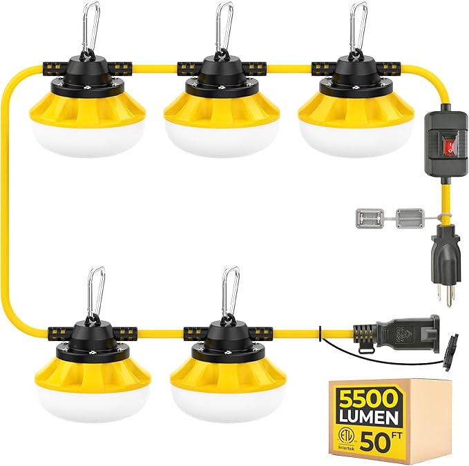 3 Prong LED String Lights: 50FT Linkable ETL Certified Bright Work Lights by Hyanglux