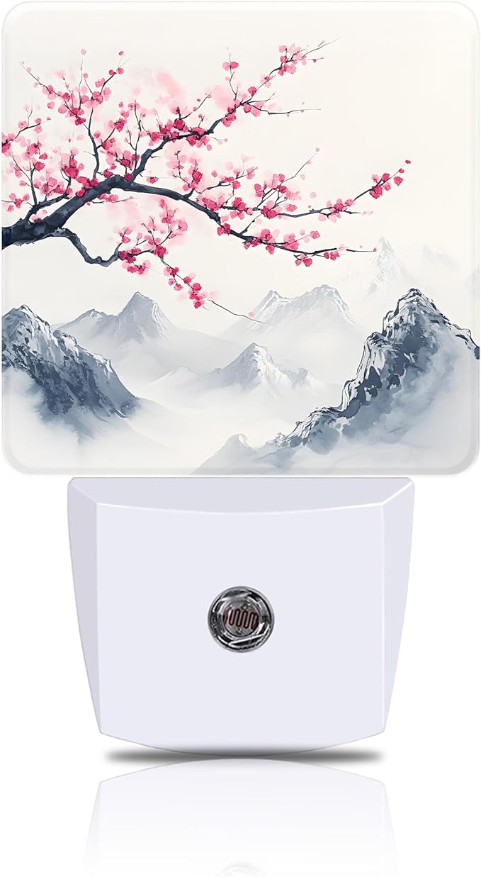 Cherry Blossom Tree Night Light, Japanese Mountains Plug-in Nightlight by FOISIIAEA