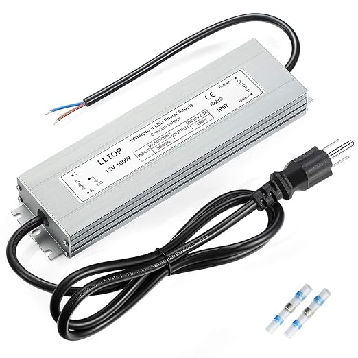 LED Driver 100 Watts Waterproof IP67 Power Supply AC100-264V to 12V DC 8.3A Low by LLTOP