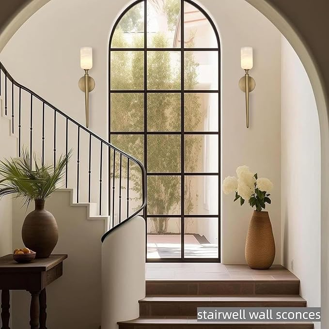 Alabaster Wall Sconce 22in Antique Brass Sconces Wall Lighting, Imported in - Image 9