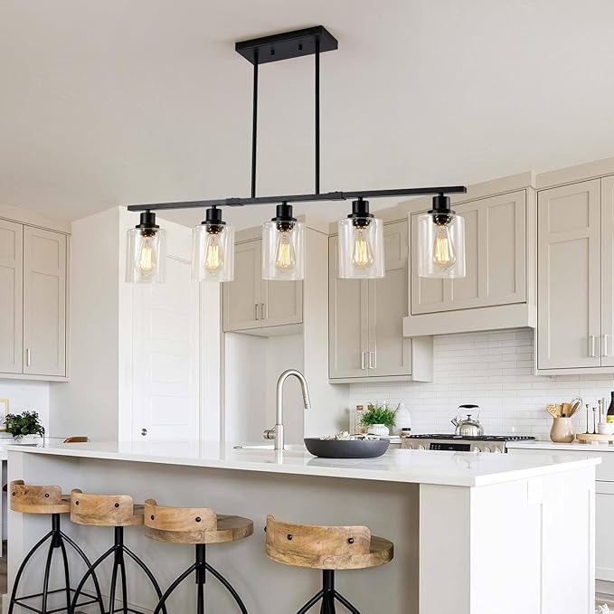 39.4" Kitchen Island Lighting, 5 Lights Clear Glass Pendant Light Fixtue - Image 6