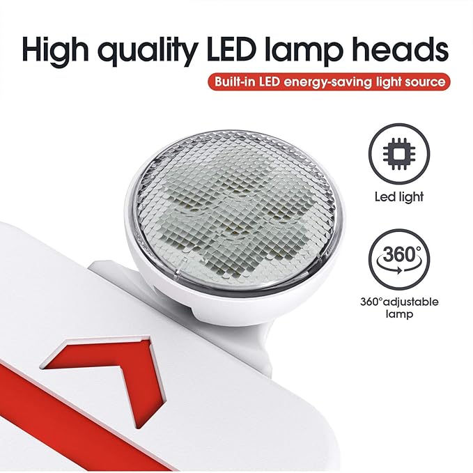 Red Led Exit Sign Emergency Light Combo Adjustable Two Head, Double Sided and - Image 3