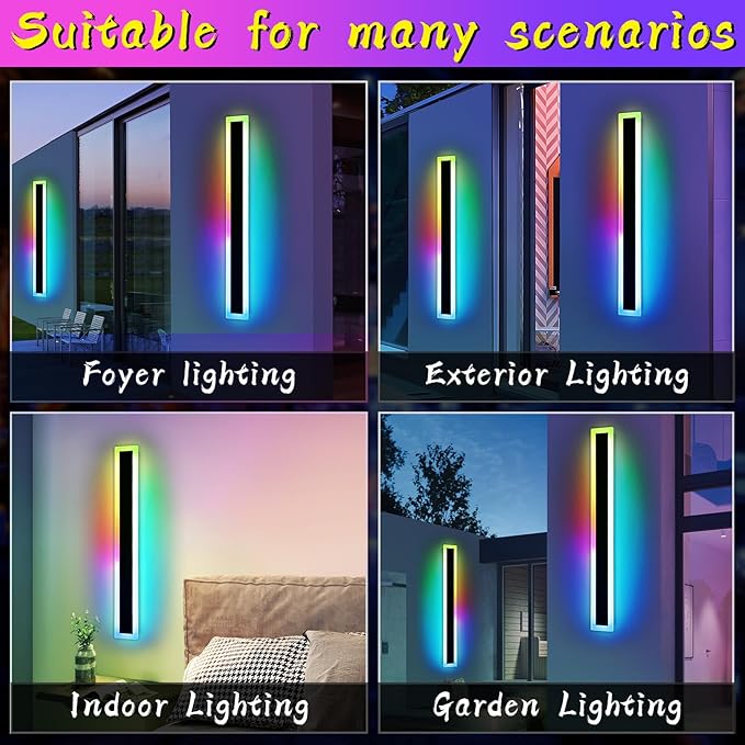 Widened 2 Pack Long RGB LED Wall Lights, 39.3inch Modern Dimmable Outdoor - Image 7