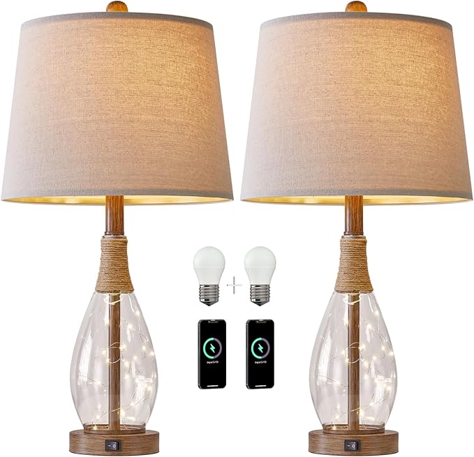 OYEARS Wood-Like Bedside Table Lamps Set of 2 - Image 9
