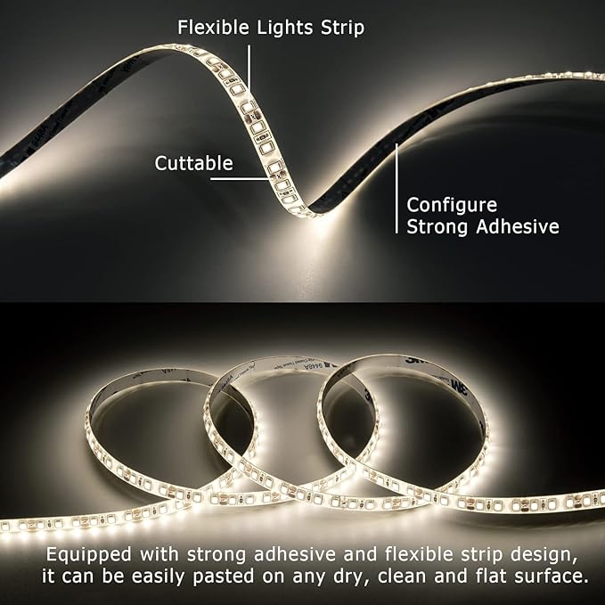 White LED Strip Lights, IP44 Waterproof 2835 LED Lights, 6000K 12V 65.6ft/20m - Image 4