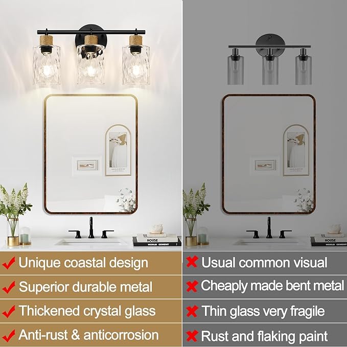 2025 Upgrade Bathroom Light Fixtures, 3-Light Coastal Vanity Lights - Image 2