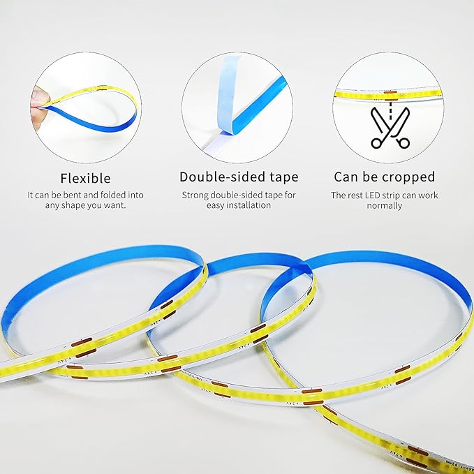 COB LED Strip Lights 6000K 16.4ft DC 24V Dimmable White Flexible LED Tape Light - Image 6